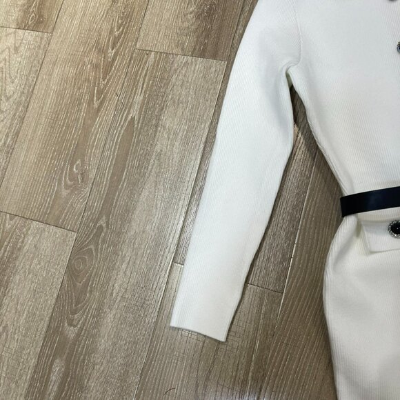 Sandro square neck solid color belted dress - Picture 4 of 7